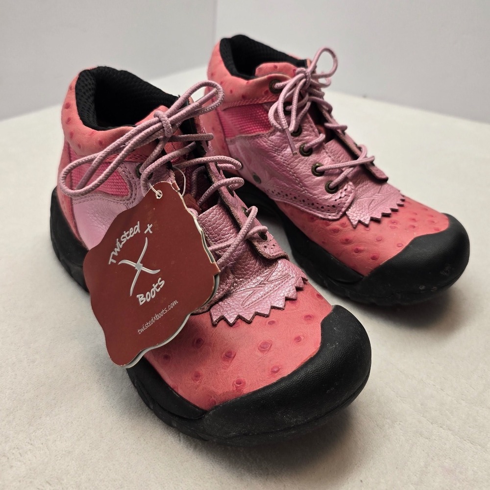 Twisted X Pink Ostrich Print All Around Boots Kiltie Fringe WAL0003 Womens 5.5M